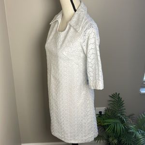 Handmade Vintage 60s White Eyelet Elbow Sleeve Dress  XS